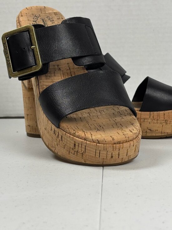 Kork-Ease Shoes - Kork-Ease Taige Black Leather Cork Platform Wedge Sandal Slide Women Sz 10M